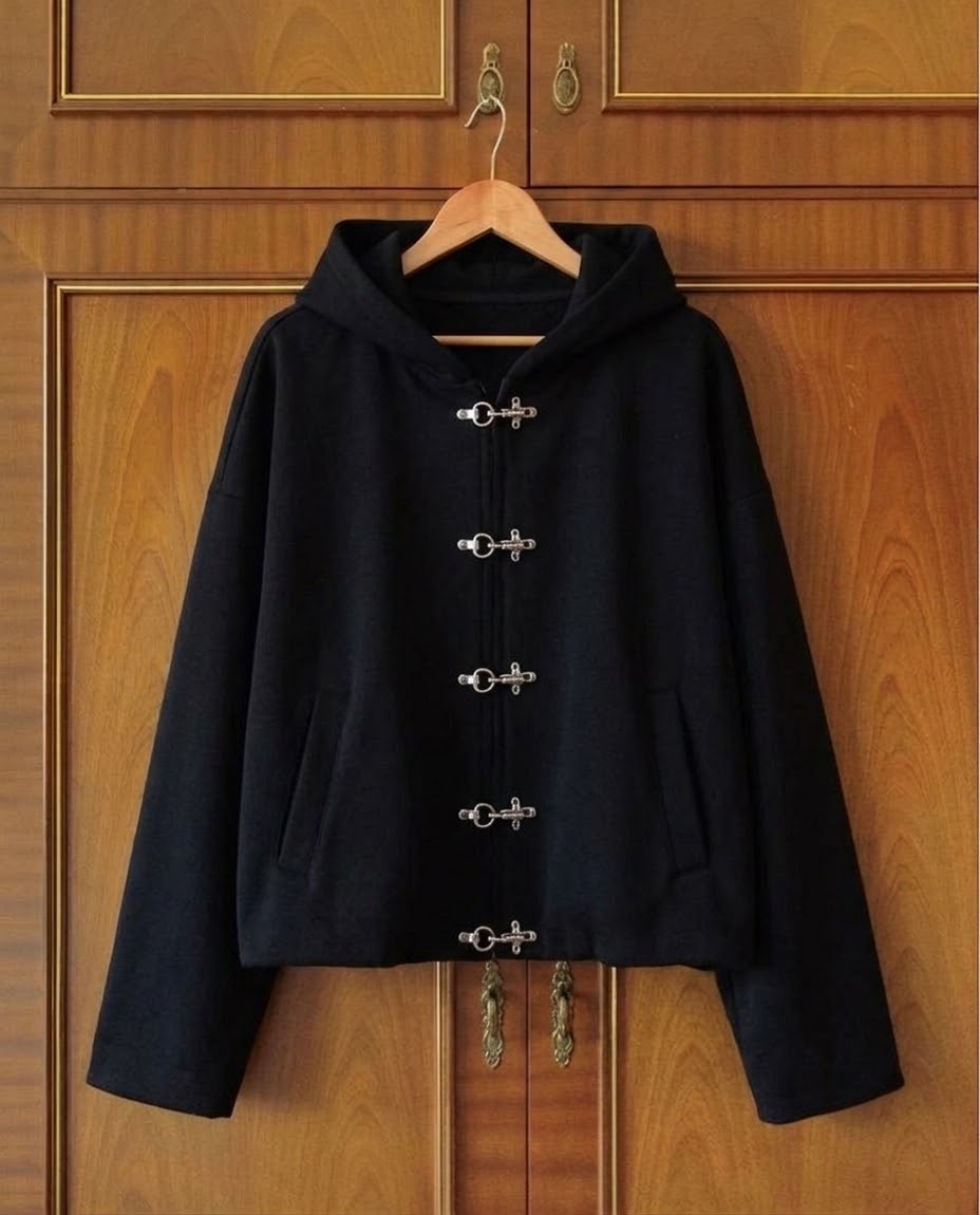 American Street-Style Metal Hook Buckle Hoodie Dark Style Zipper Oversized Unisex Sweatshirt Jacket