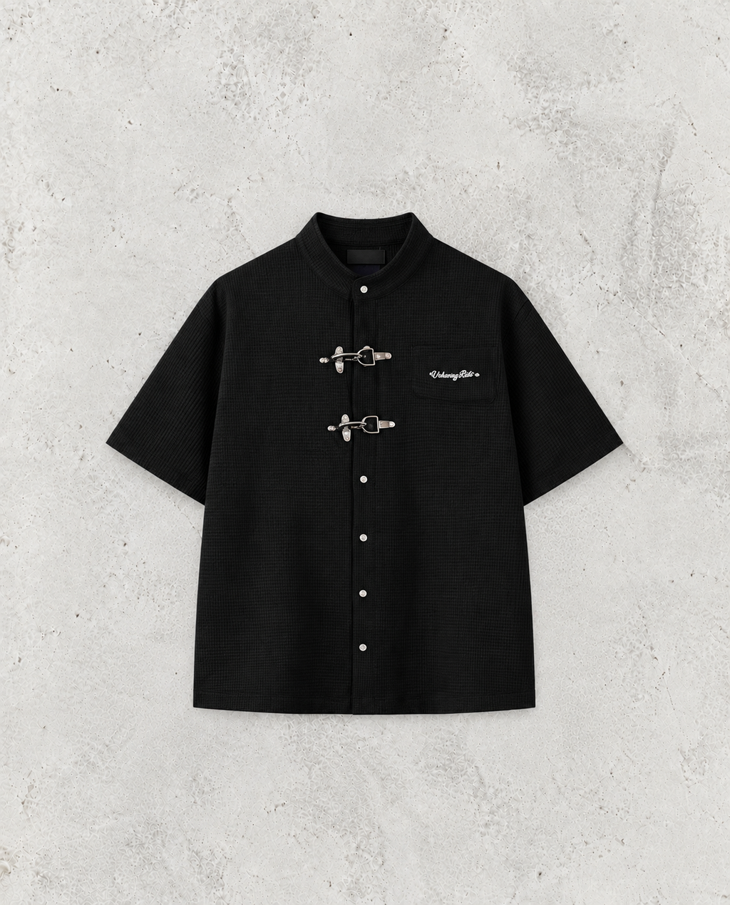 Men's Short Sleeve Solid Color Streetwear Loose Waffle Shirt Oversized Harajuku Casual Blouse