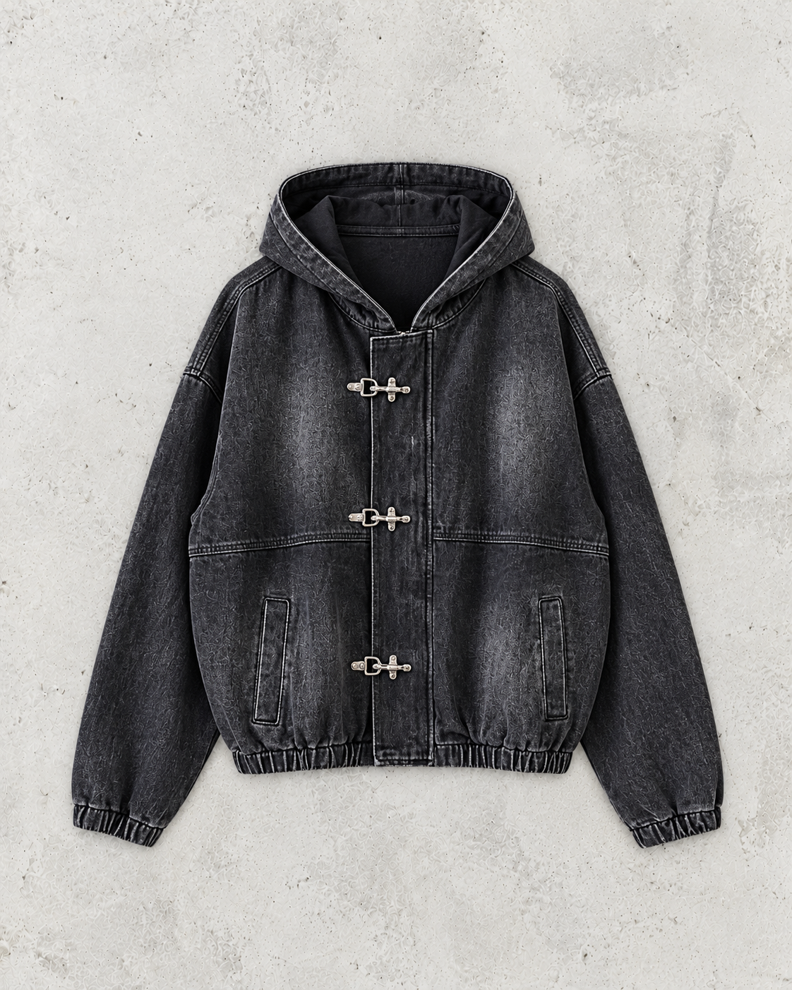 Street-Style Metallhaken-Schnallen-AcidHoodie Jacke