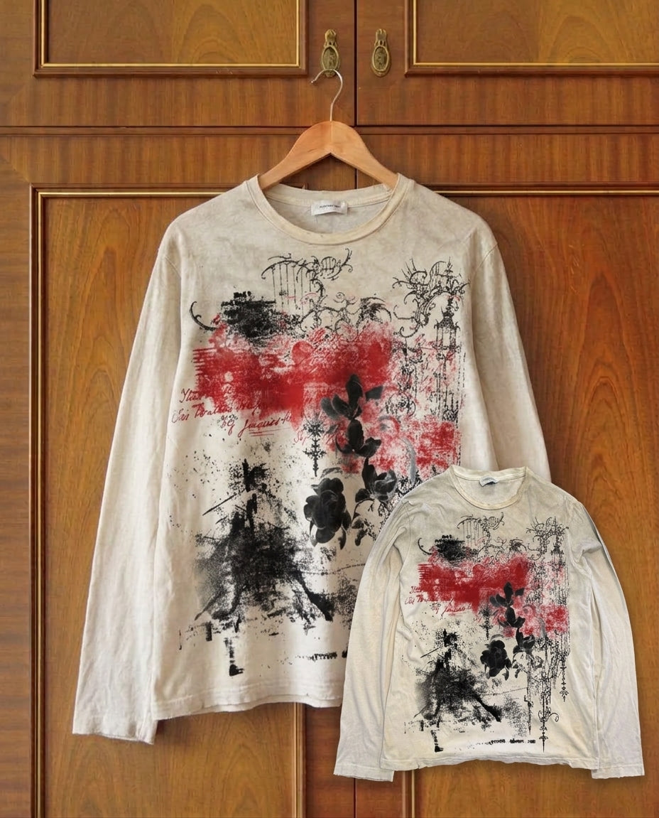 Vintage Oversized T-shirts Lightning Graphic Long Sleeve T-shirts Harajuku Loose Casual T-tops Unisex Retro T-shirts