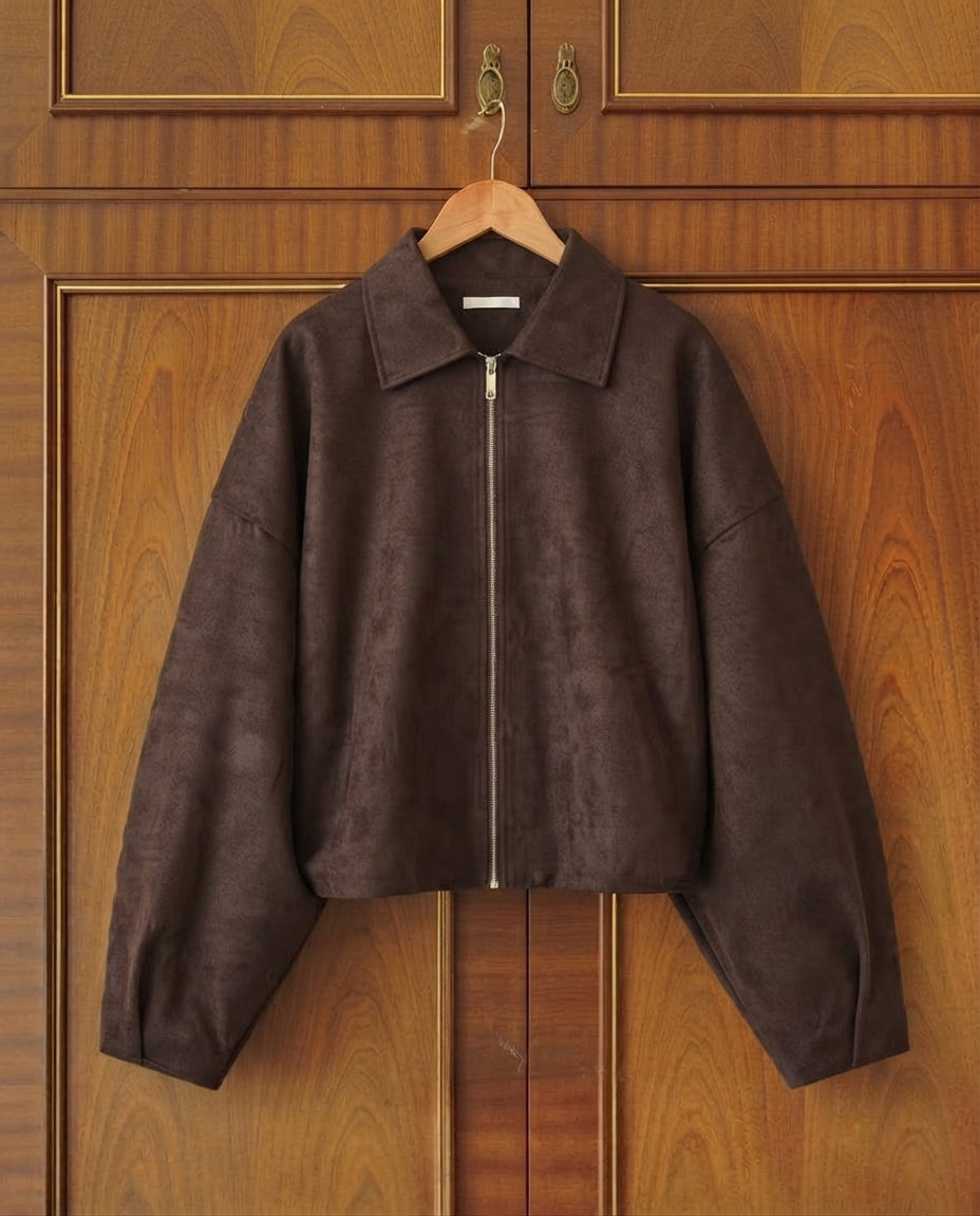 Woolen Zipper Loose Short Jacket Women Long Sleeve Lapel Solid 2025, Autumn Winter Commuter Coat Street Office Warm Ladies Outerwear