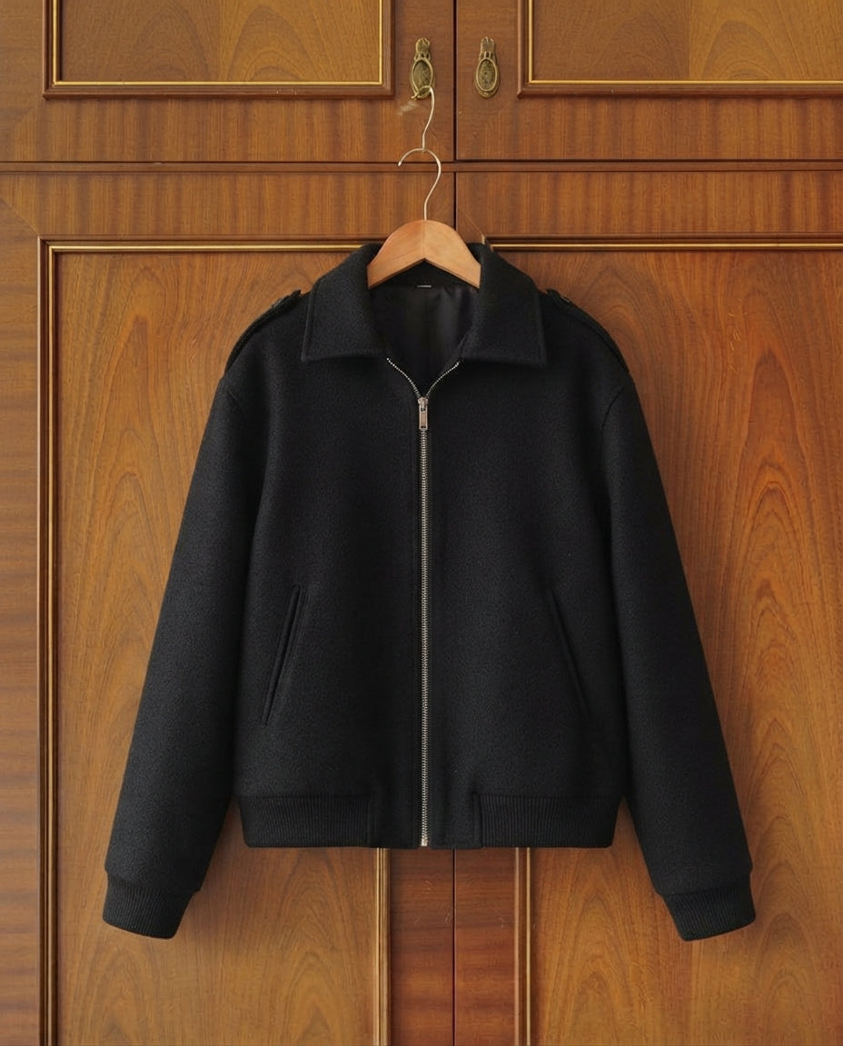 Woolen Zipper Loose Short Jacket Women Long Sleeve Lapel Solid 2025, Autumn Winter Commuter Coat Street Office Warm Ladies Outerwear