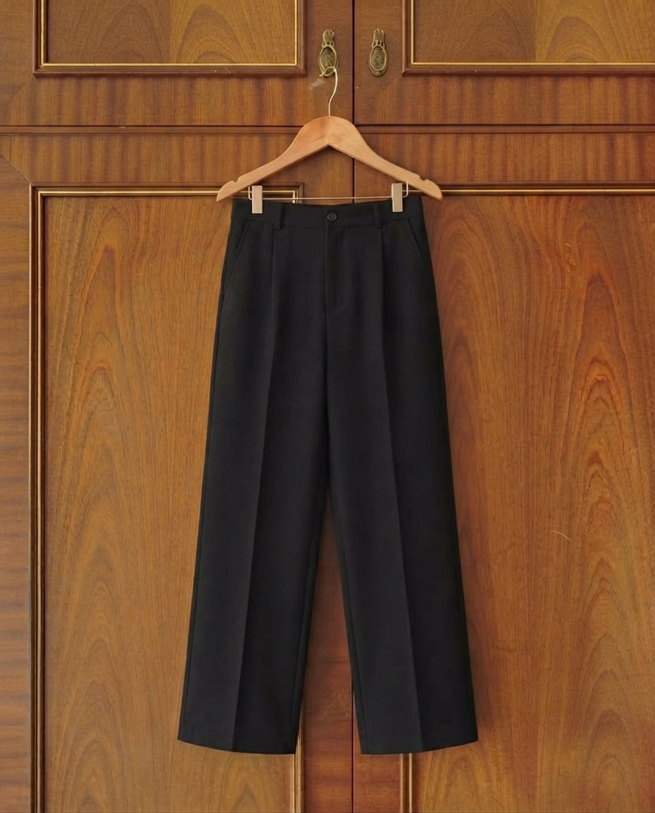 Herren Anzughose mit Hoher Taille und Weitem Bein, Lässige Gerade Hose