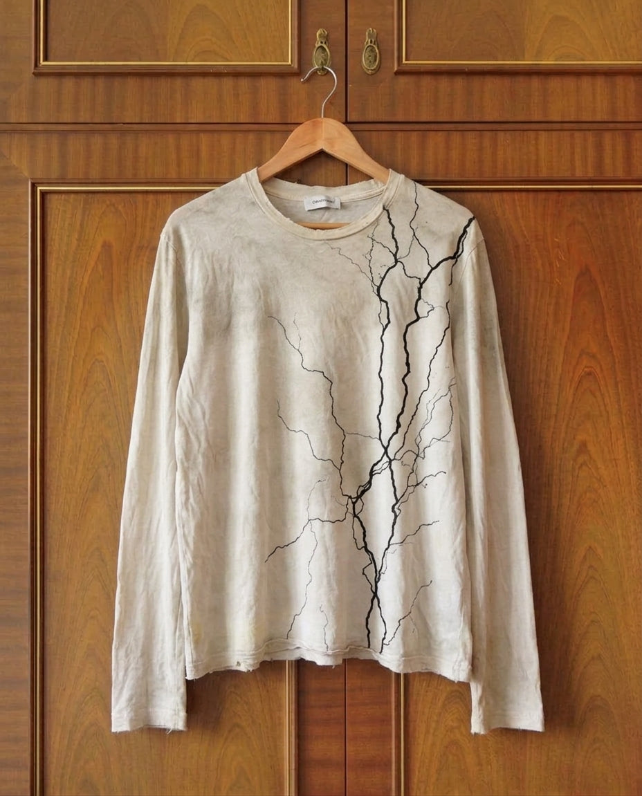 Vintage Oversized T-shirts Lightning Graphic Long Sleeve T-shirts Harajuku Loose Casual T-tops Unisex Retro T-shirts