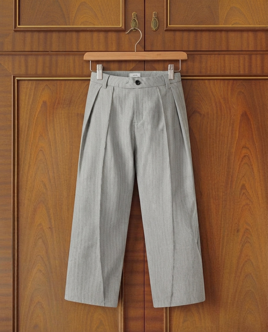 Men's Pleated Spliced Suit Pants, Solid Color, Casual, Plain, Retro, Baggy, Wide Leg, Banana Pants