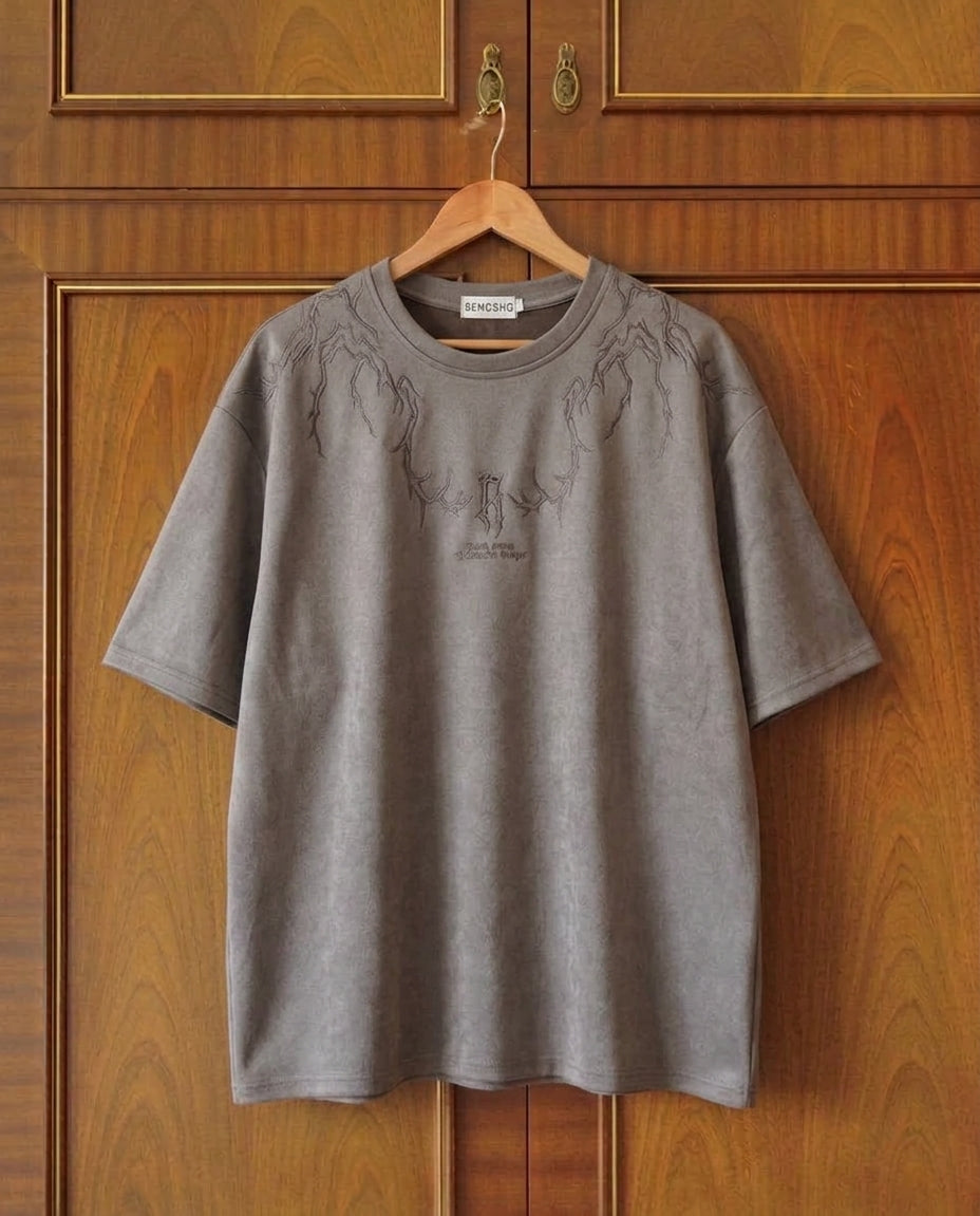 Stickerei Vintage Wildleder T Shirt Streetwear Harajuku Hip Hop Übergroßen T-shirt Sommer T Tops Unisex