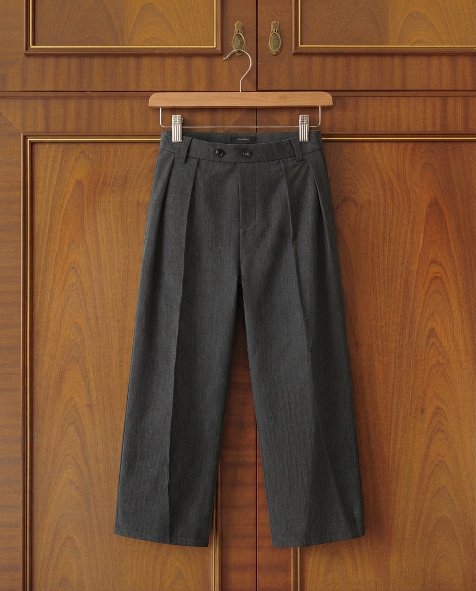 Men's Pleated Spliced Suit Pants, Solid Color, Casual, Plain, Retro, Baggy, Wide Leg, Banana Pants