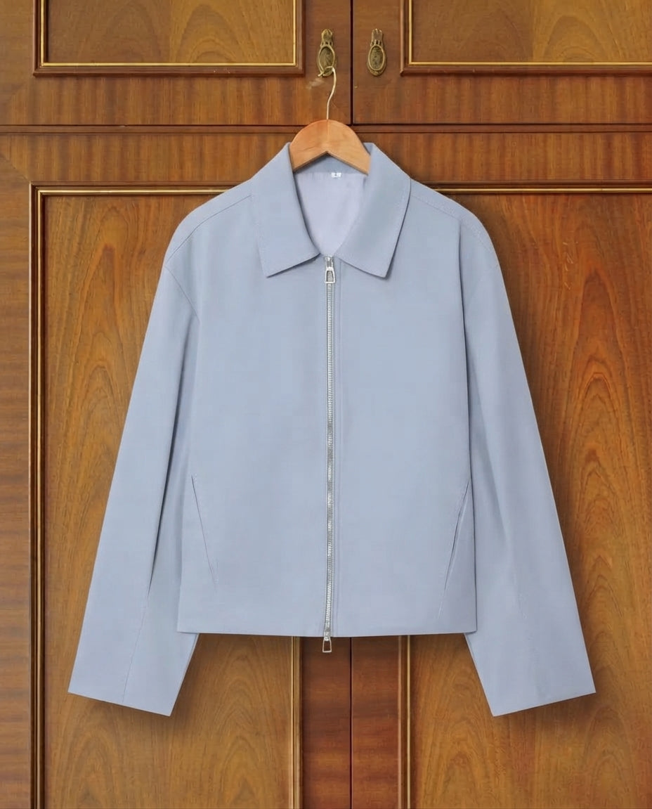 Women's Casual Solid Color Zipper Jacket Women's Streetwear with Lapel and Pockets Long Sleeve Plain Pleated Women's Outerwear Fashionable Bomber Jacket