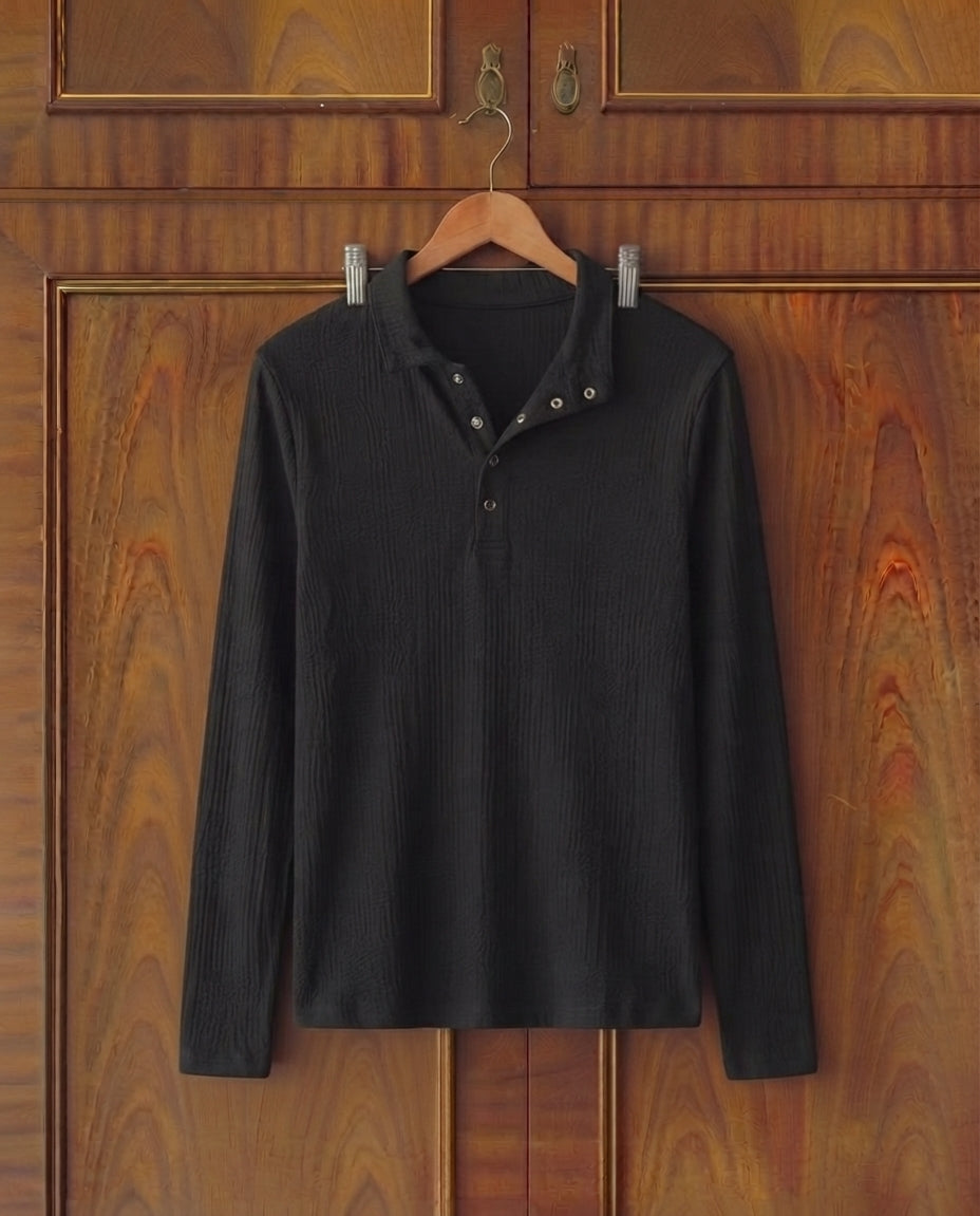 2026 Spring Stylish Knitted Henley Shirts Men Long Sleeve Buttoned Slim T-shirt Vintage Men's Solid Color Textured Knit Jumper