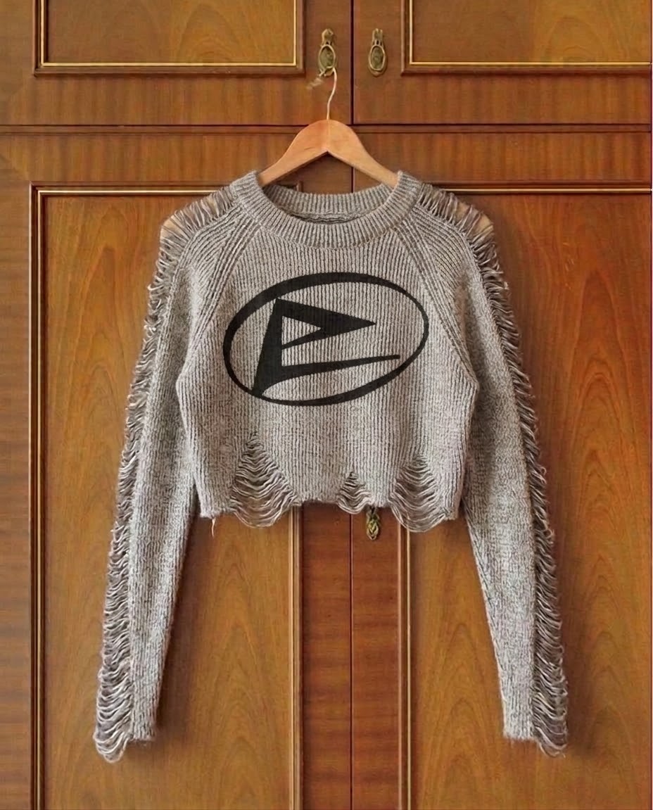 American Vintage Distressed Cropped Pullover Women's Long Sleeve Street Knit Top Subculture O Neck Ripped Harajuku Y2K Pullover