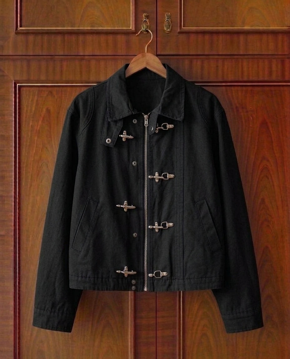 American Y2K Harajuku Black Retro Gothic High Street Airplane Button Jacket for Men and Women Fashionable Korean Casual Vintage Jacket