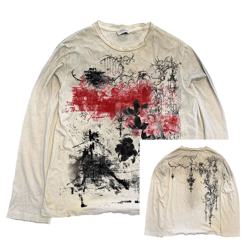 Vintage Übergroße T-shirts Blitz Grafik Langarm T Shirts Harajuku Lose Beiläufige T Tops Unisex Retro T-shirts