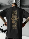 JOOCAR Goldenes Drachenmuster auf schwarzem T-Shirt, lässiges Baumwoll-T-Shirt für alle Jahreszeiten, Rundhalsausschnitt, weich, dehnbar, atmungsaktiv, kurze Ärmel, modisches Streetwear-Oberteil