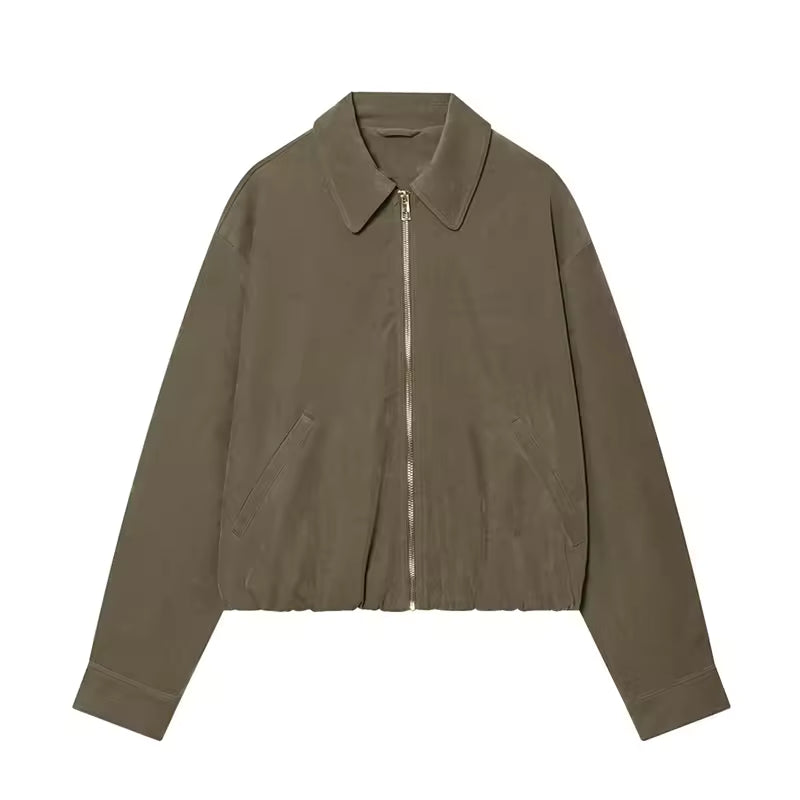 Woolen Zipper Lose Kurze Jacke Frauen Langarm Revers Solide 2025, Herbst Winter Pendeln Mantel Straße Büro Warme Damen outwear