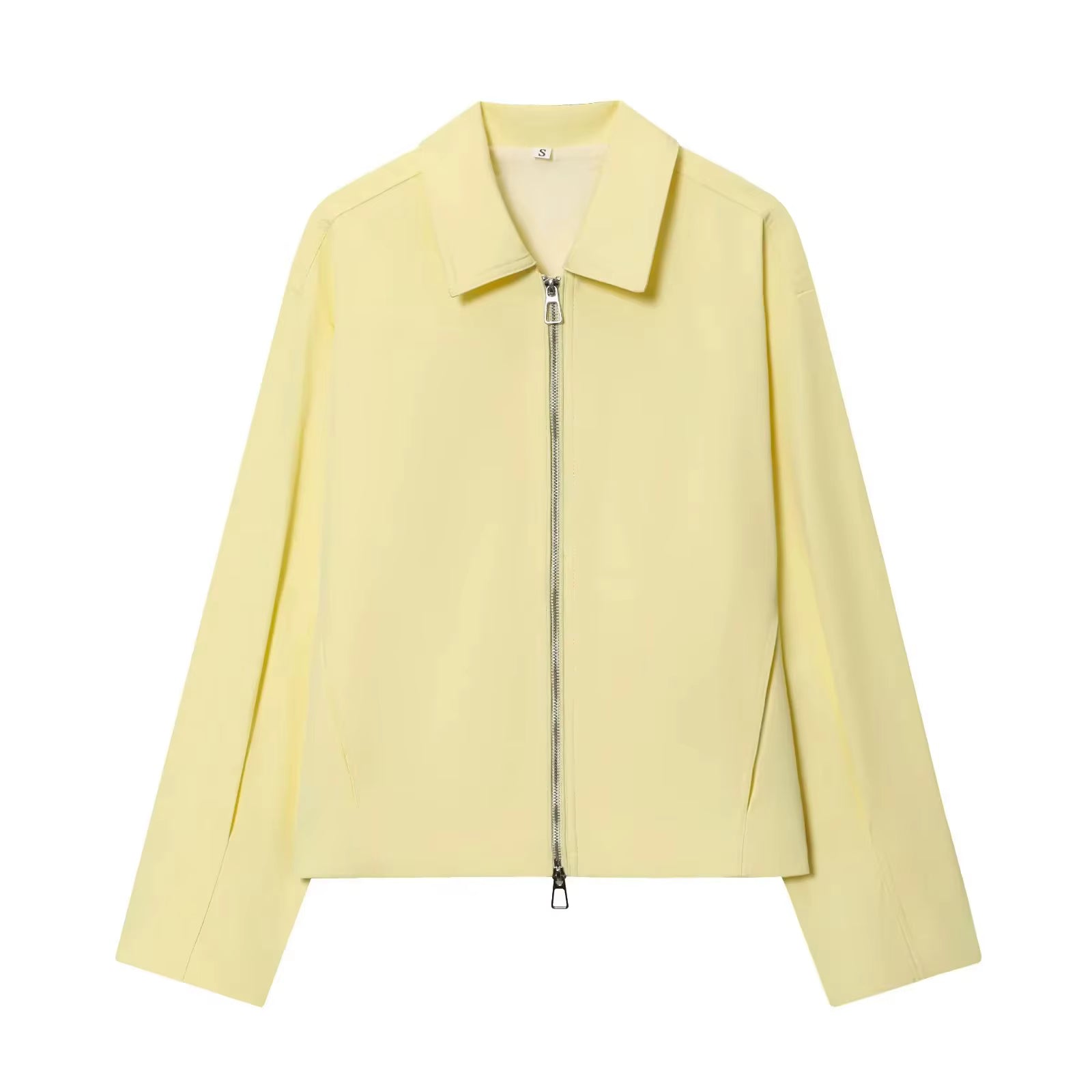 Damen Casual Einfarbige Reißverschluss-Jacke Damen Streetwear mit Revers und Taschen Langarm Schlichte Plissierte Damen-Oberbekleidung Modische Bomberjacke
