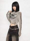 American Vintage Distressed Cropped Pullover Damen Langarm Street Knit Top Subkultur O Neck Ripped Harajuku Y2K Pullover