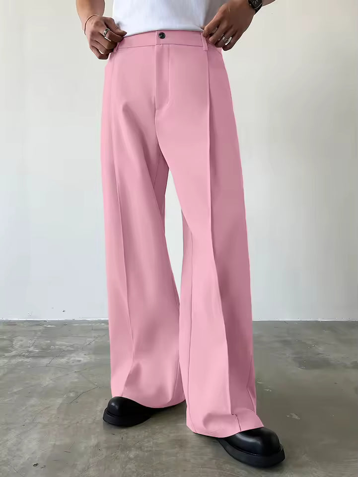 Herren Anzughose mit Hoher Taille und Weitem Bein, Lässige Gerade Hose, Formelle Business-Streetwear Schwarze Hose S-2XL 1 Stück