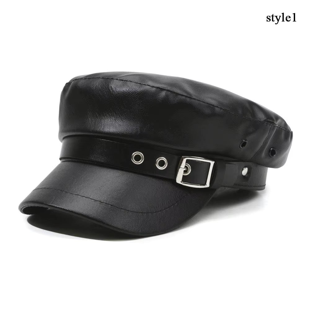 Mode Frauen Berets Schwarz Pu Leder Flache Top Newsboy Caps Vintage Sonnencreme England Flache Y2k Gils Punk Stil Baskenmütze Kappen