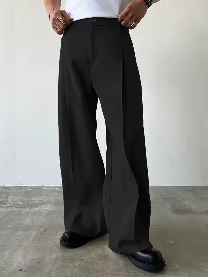 Herren Anzughose mit Hoher Taille und Weitem Bein, Lässige Gerade Hose, Formelle Business-Streetwear Schwarze Hose S-2XL 1 Stück