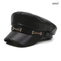 Mode Frauen Berets Schwarz Pu Leder Flache Top Newsboy Caps Vintage Sonnencreme England Flache Y2k Gils Punk Stil Baskenmütze Kappen