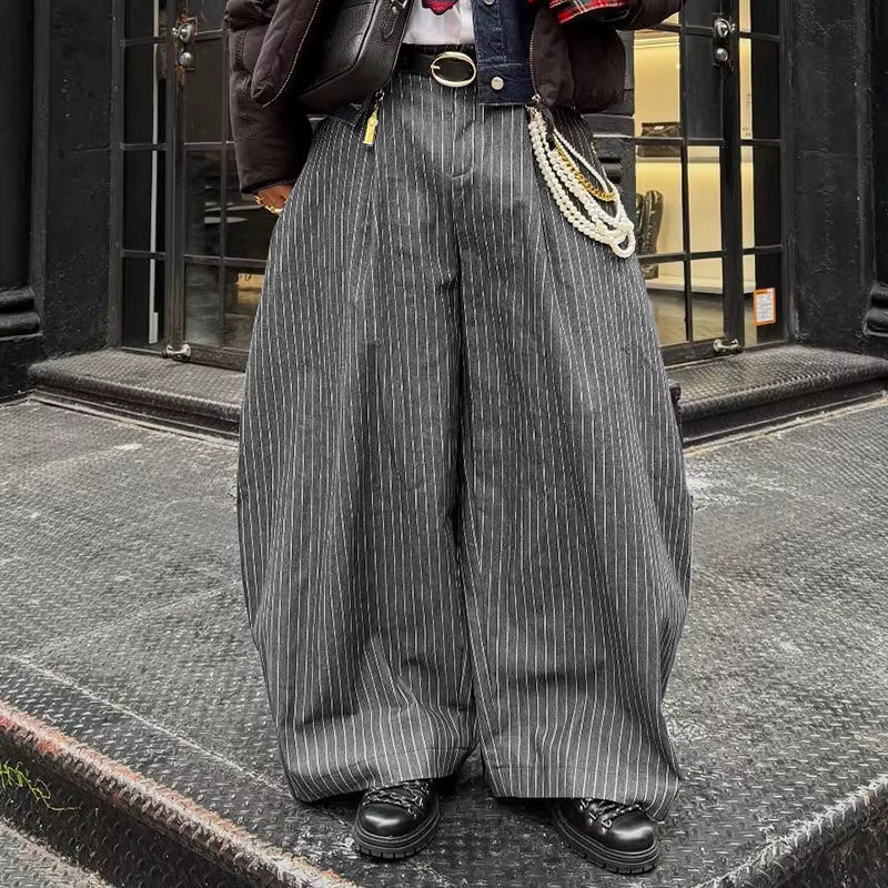 INCERUN Herren-Hose mit weitem Bein, gestreift, Jogger, Übergröße, Knopfleiste, Freizeithose, Herren, Streetwear, 2025, modisch, lockere lange Hose, S-5XL
