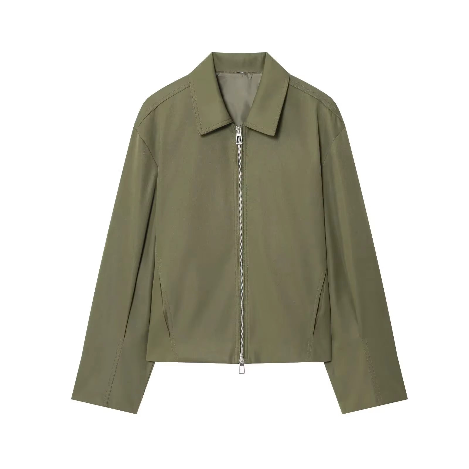 Damen Casual Einfarbige Reißverschluss-Jacke Damen Streetwear mit Revers und Taschen Langarm Schlichte Plissierte Damen-Oberbekleidung Modische Bomberjacke