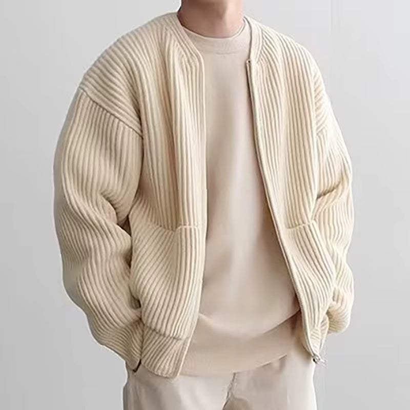 Männer Einfarbig Zipper Strickjacke Pullover Winter Neue Mehrere Taschen Stricken Pullover Mäntel Casual Stehkragen Strickjacke Oberbekleidung