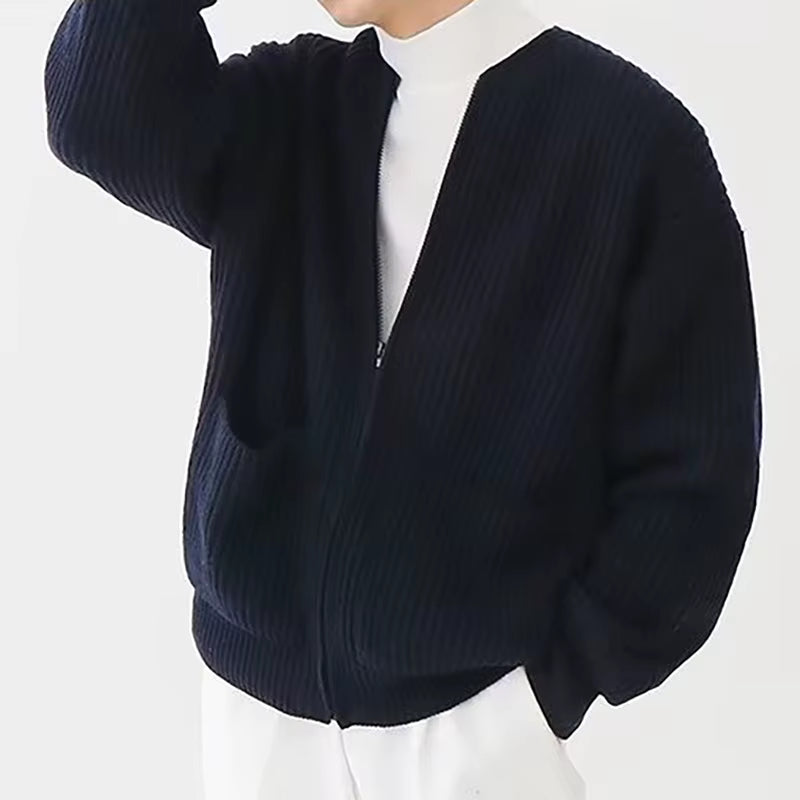 Männer Einfarbig Zipper Strickjacke Pullover Winter Neue Mehrere Taschen Stricken Pullover Mäntel Casual Stehkragen Strickjacke Oberbekleidung
