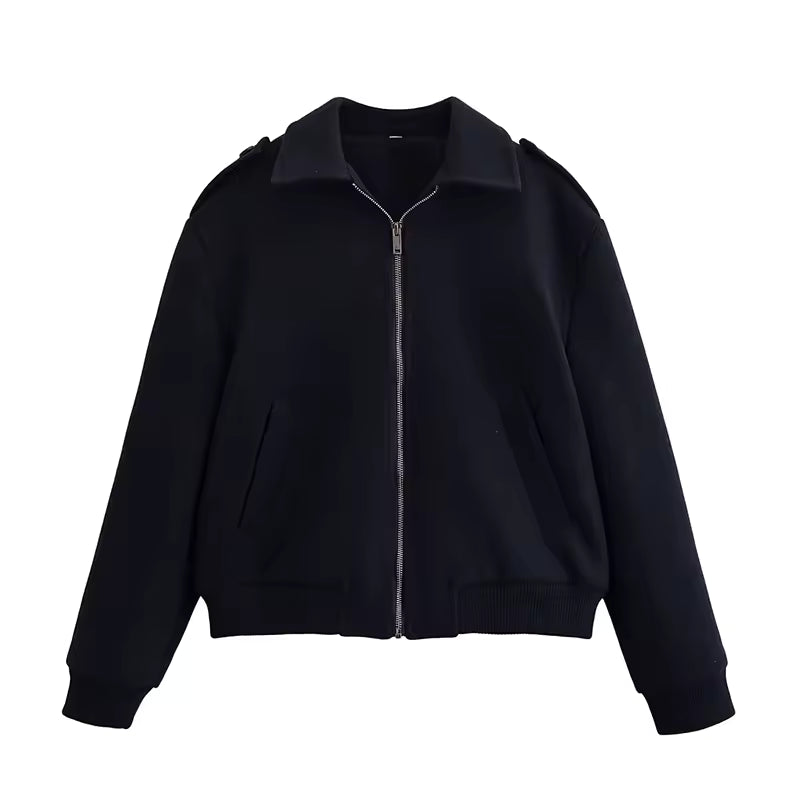 Woolen Zipper Lose Kurze Jacke Frauen Langarm Revers Solide 2025, Herbst Winter Pendeln Mantel Straße Büro Warme Damen outwear