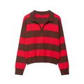 ETJ 2025 Herbst Damen neue Linie Street Style Mode gelb breit gestreift Polokragen lose Version des langärmeligen Pullovers