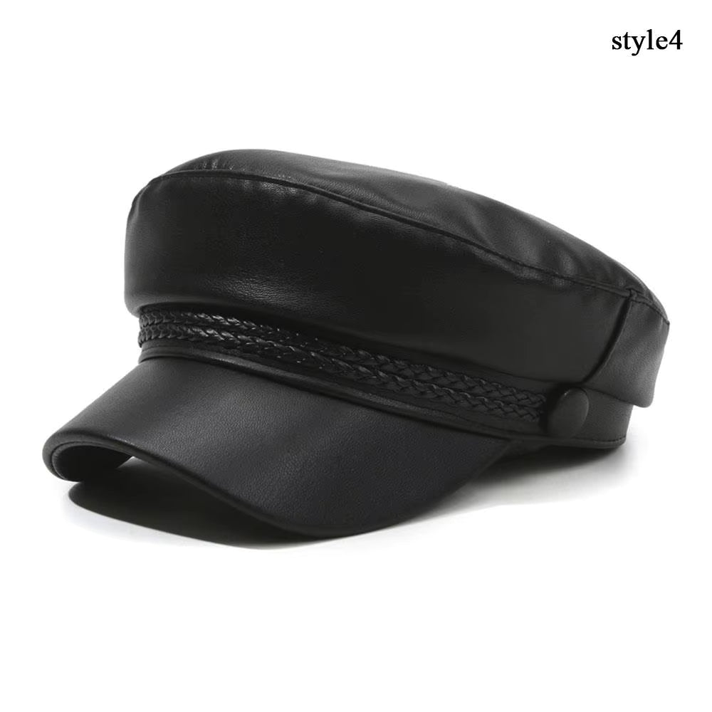 Mode Frauen Berets Schwarz Pu Leder Flache Top Newsboy Caps Vintage Sonnencreme England Flache Y2k Gils Punk Stil Baskenmütze Kappen