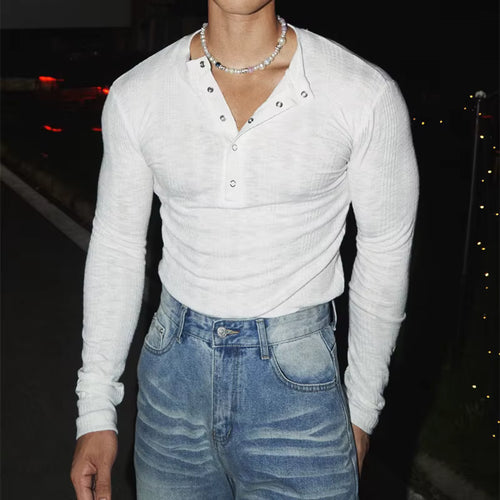 2026 Frühling Stilvolle Stricken Henley Shirts Männer Langarm Geknöpft Dünnes T-shirt Vintage Herren Einfarbig Strukturierte Stricken Jumper