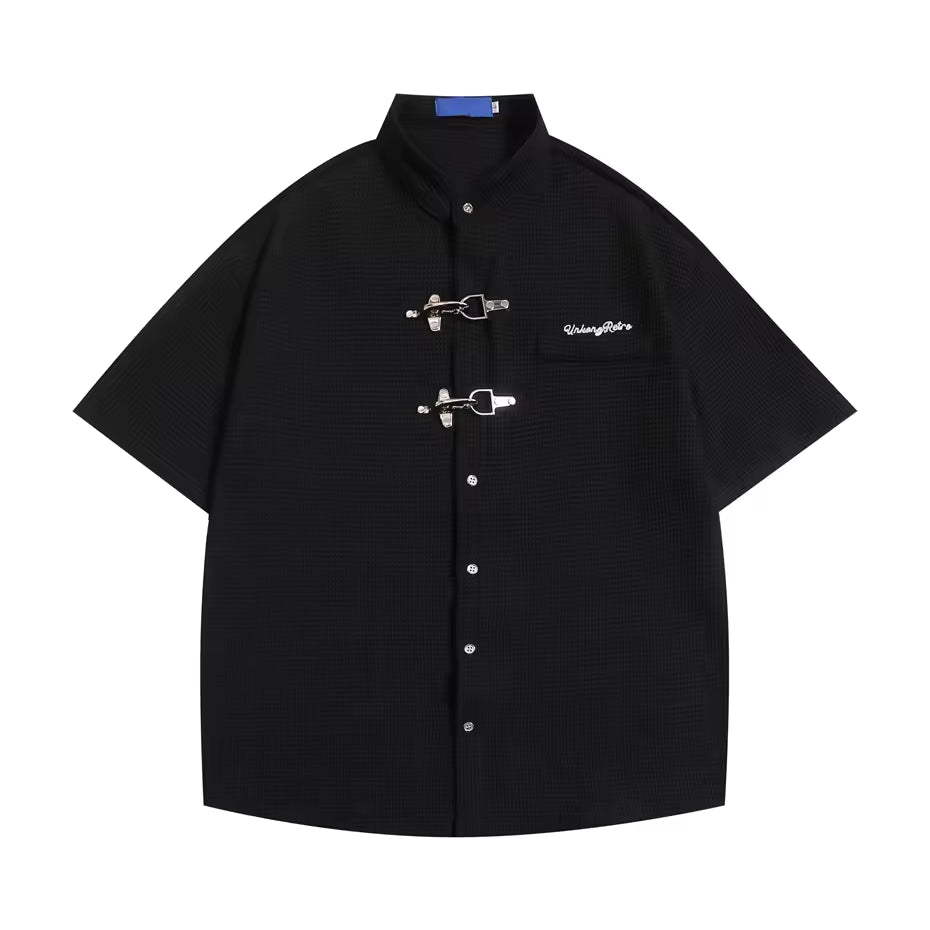 Taste Dekoration Kurzarm Shirts Herren Sommer Einfarbig Streetwear Lose Waffel Hemd Übergroßen Harajuku Casual Bluse Männer