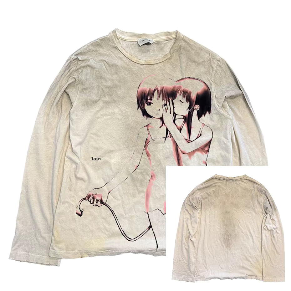 Vintage Übergroße T-shirts Blitz Grafik Langarm T Shirts Harajuku Lose Beiläufige T Tops Unisex Retro T-shirts
