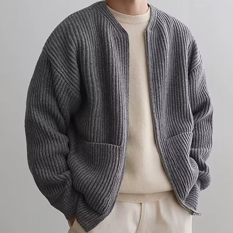 Männer Einfarbig Zipper Strickjacke Pullover Winter Neue Mehrere Taschen Stricken Pullover Mäntel Casual Stehkragen Strickjacke Oberbekleidung