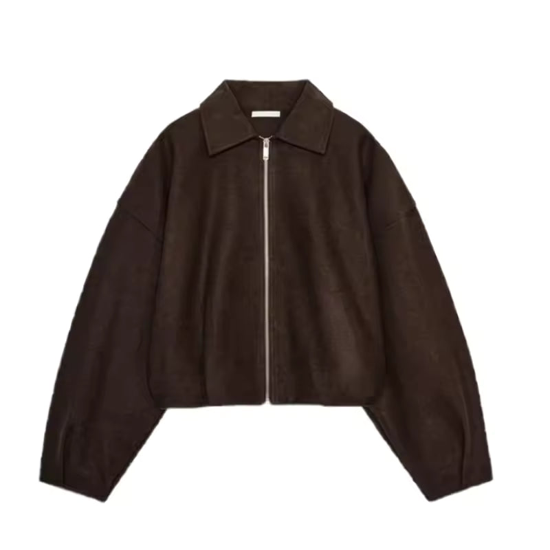 Woolen Zipper Lose Kurze Jacke Frauen Langarm Revers Solide 2025, Herbst Winter Pendeln Mantel Straße Büro Warme Damen outwear