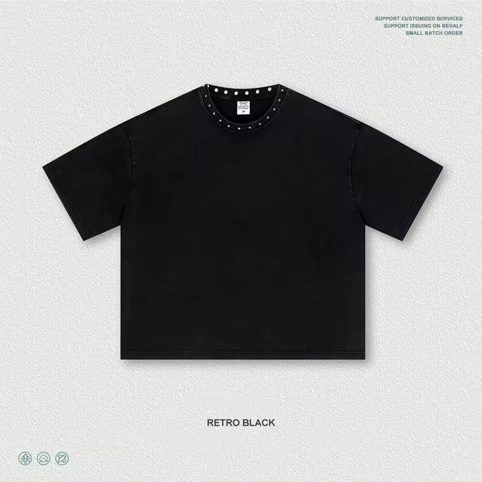 ZODF Retro 2026 Sommer Herren Boxyfit 285gsm Gewaschene T-Shirts Unisex Vintage High Street Rundhals Baumwoll-T-Shirt HY1203
