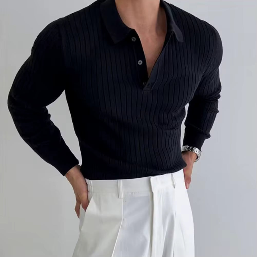 Neue Frühjahr Männer Solide Streifen Fitness Elastizität Langarm Shirts Für Männer Mode Stehen Kragen Herren Shirts Gestrickte