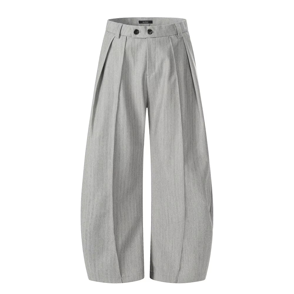 Plissierte, gespleißte Anzughose für Herren, einfarbig, lässig, schlicht, Retro, Baggy, weites Bein, Bananenhose für Herren