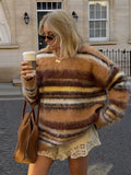 Schicke gestreifte Damenpullover, lässig, O-Ausschnitt, lange Ärmel, lose Pullover, 2026, Frühling und Herbst, elegante Dame, High Street-Pullover
