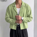 INCERUN Herren Gestreiftes Hemd mit Revers, Langarm, Knopfleiste, Locker Geschnitten, Streetwear im Koreanischen Stil, Modische Freizeithemden für Männer