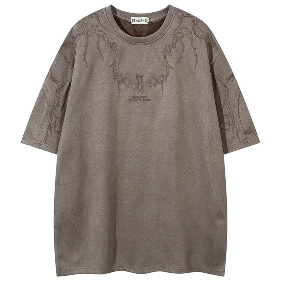 Stickerei Vintage Wildleder T Shirt Streetwear Harajuku Hip Hop Übergroßen T-shirt Sommer T Tops Unisex