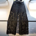 Europäische 2025, hohle Spitze, Jeans für Damen, Sommer, neue schwarze Spitze, Denim-Hosen, schwere Industrie, Perlen, heißer Diamant-Denim, Spleißen, Häkeln