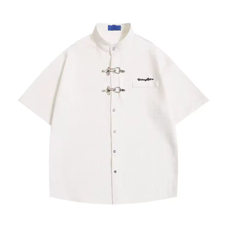 Taste Dekoration Kurzarm Shirts Herren Sommer Einfarbig Streetwear Lose Waffel Hemd Übergroßen Harajuku Casual Bluse Männer