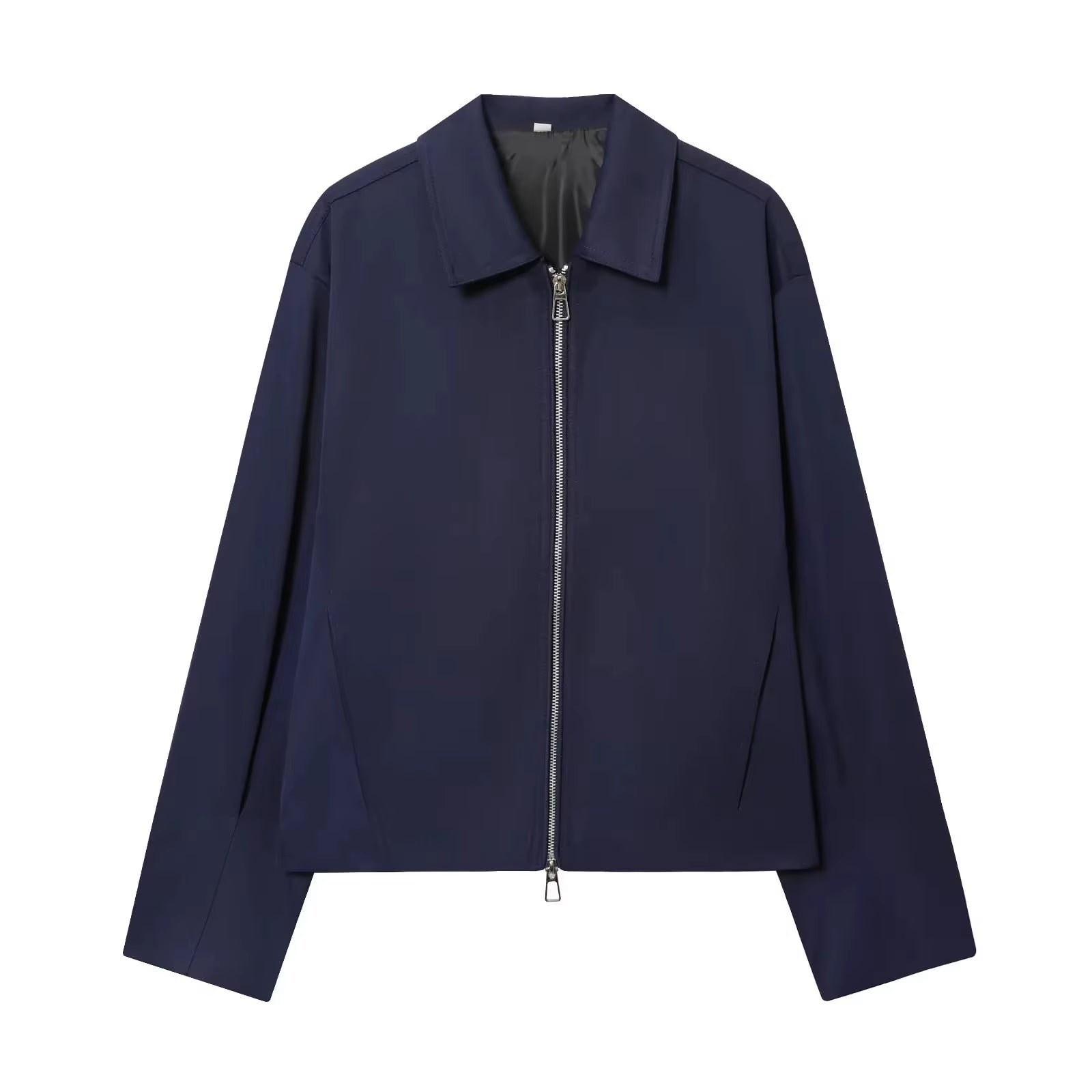 Damen Casual Einfarbige Reißverschluss-Jacke Damen Streetwear mit Revers und Taschen Langarm Schlichte Plissierte Damen-Oberbekleidung Modische Bomberjacke