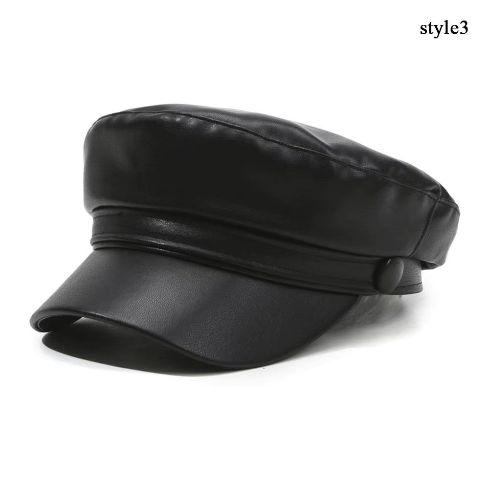 Mode Frauen Berets Schwarz Pu Leder Flache Top Newsboy Caps Vintage Sonnencreme England Flache Y2k Gils Punk Stil Baskenmütze Kappen