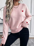 Eleganter Roter Herz-Strickpullover für Damen, Weicher Langarm-Loose-Fit-Pullover, Für Tägliches Pendeln und Formelle Anlässe