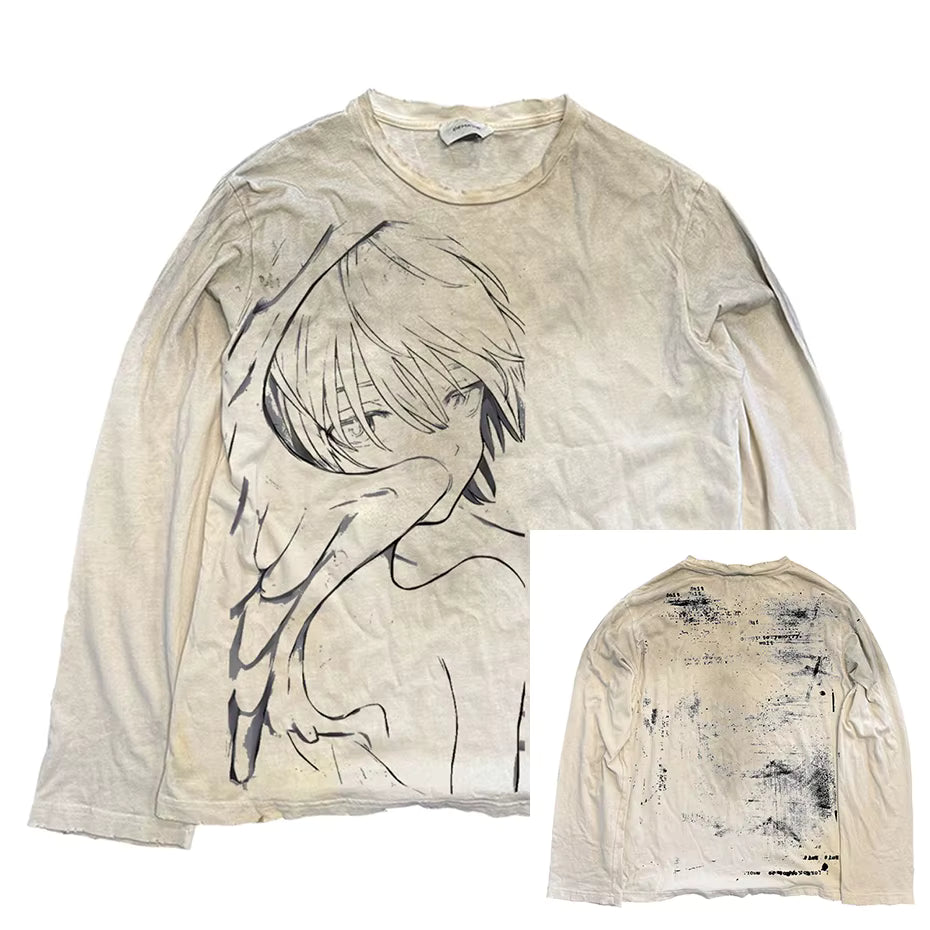 Vintage Übergroße T-shirts Blitz Grafik Langarm T Shirts Harajuku Lose Beiläufige T Tops Unisex Retro T-shirts