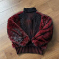 Winter Verdickter Warmer Pelzbesetzter Pullover für Damen und Herren Vintage Übergroßer Zopfmuster Flauschiger Rollkragenpullover Rot Schwarz
