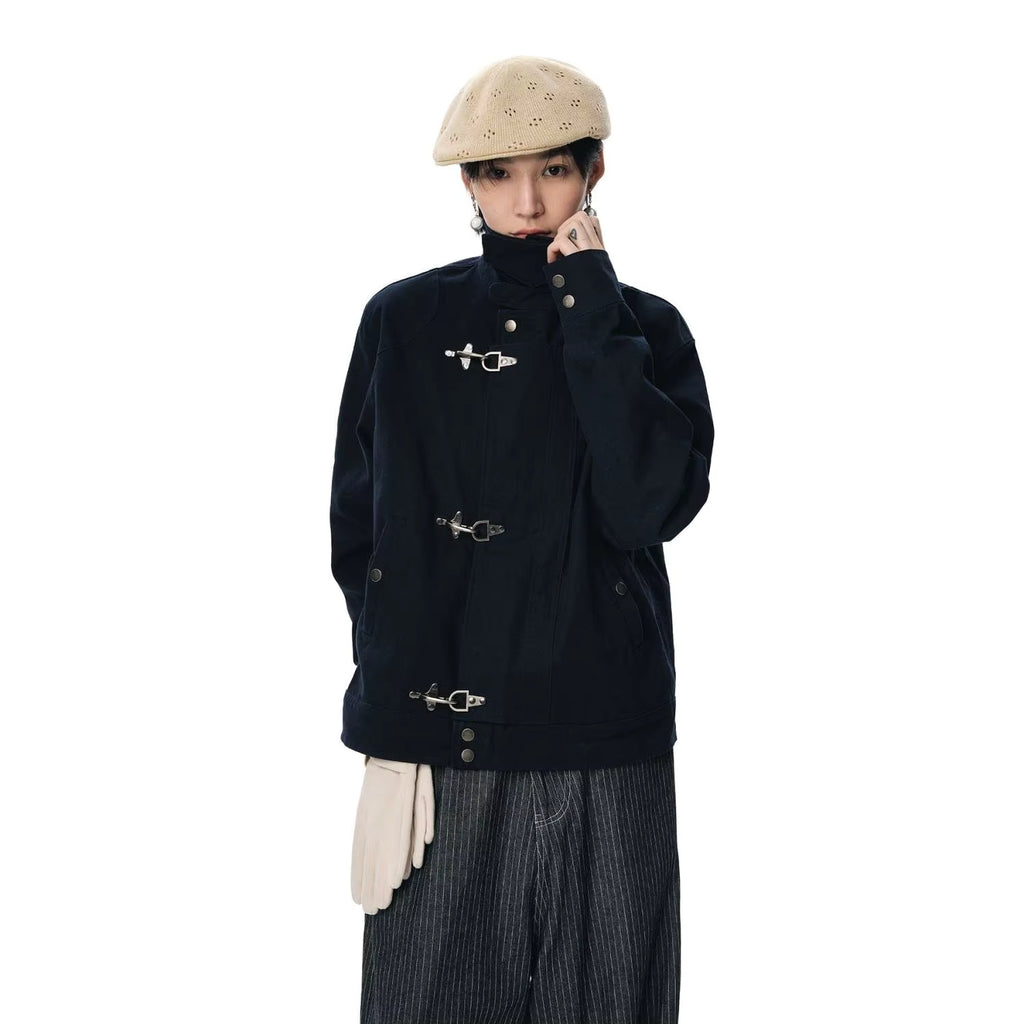 Amerikanische Y2k Harajuku Schwarze Retro Gothic High Street Flugzeugknopf-Jacke für Männer und Frauen Modische Koreanische Lässige Vintage-Jacke
